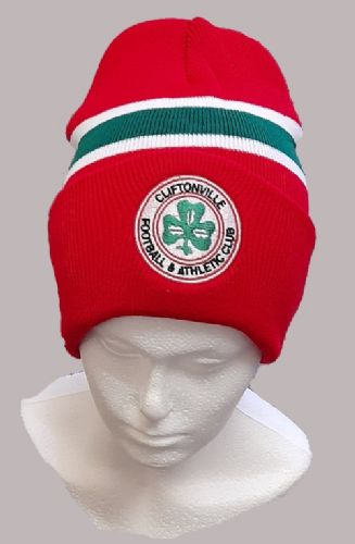 Red ,white & green hooped beanie